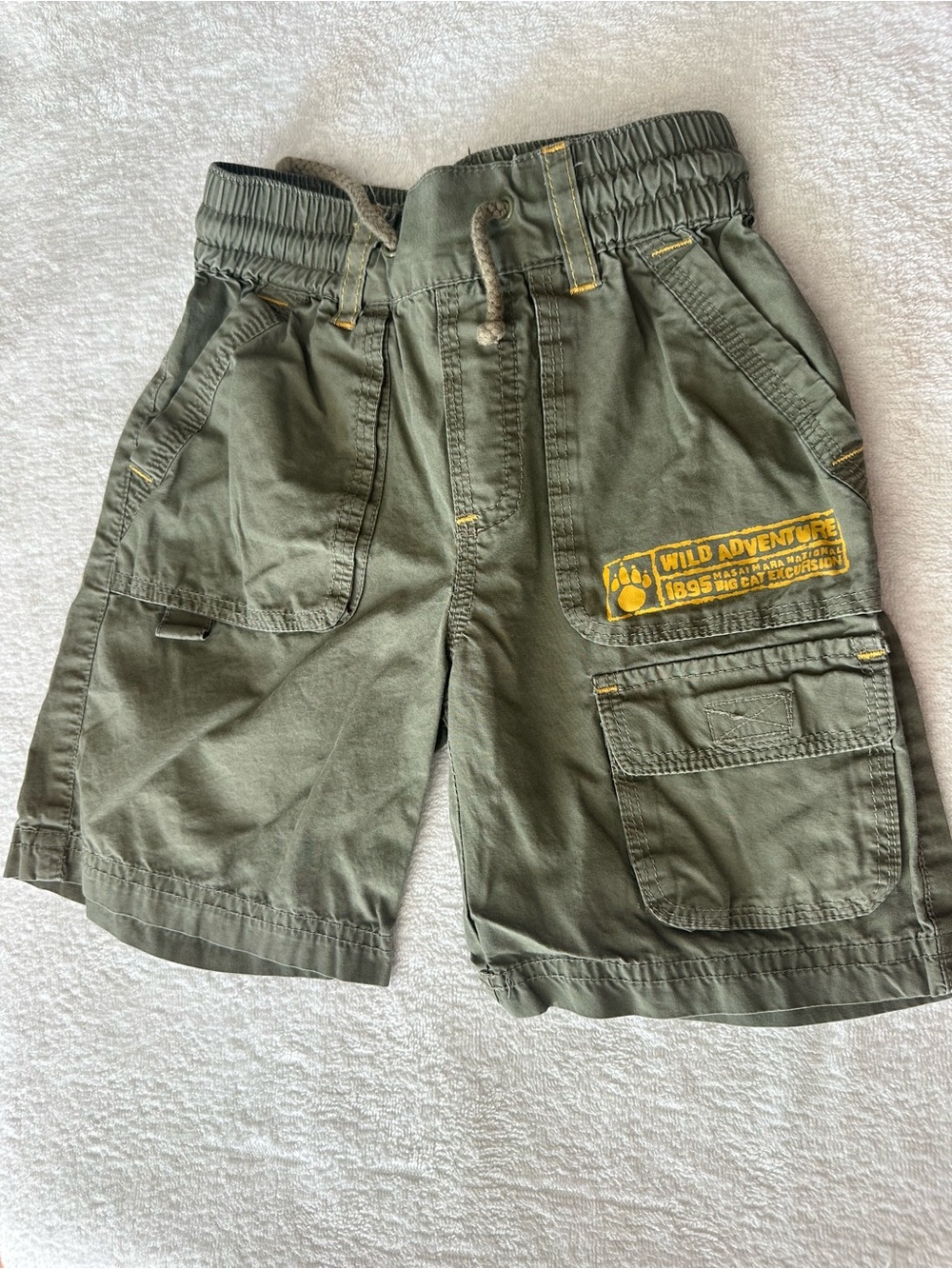 Carter's Olive Green Cargo Shorts with Yellow Patch Accent